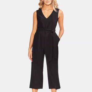 139$ Vince Camuto Belted Tie Front Cropped Jumpsuit Women's Size 0 Rich Black
